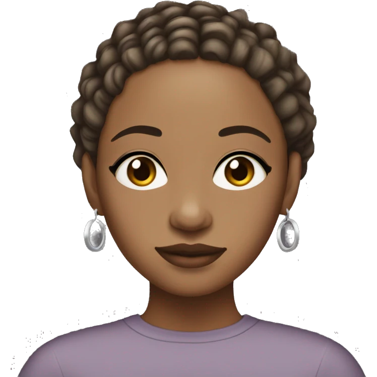 African American woman with light brown eyes, short locs with an under cut, and and silver hoop earrings  emoji