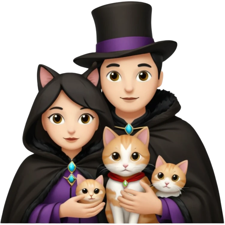 magician couple and their pet cat emoji