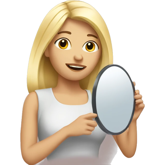 blond woman looking with the mirror in the hand  emoji