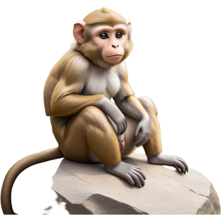 cinematic-macaque-realistic-full-body-sitting-emoji,-compact-muscular-frame-poised-on-a-rocky-outcrop,-short-curled-tail-resting-behind,-head-tilted-dramatically,-thick-dense-fur-in-warm-shades-of-brown-and-grey,-expressive-eyes-filled-with emoji