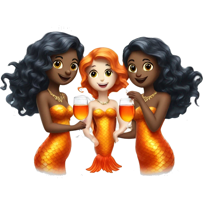 Three beautiful mermaids drinking aperol emoji