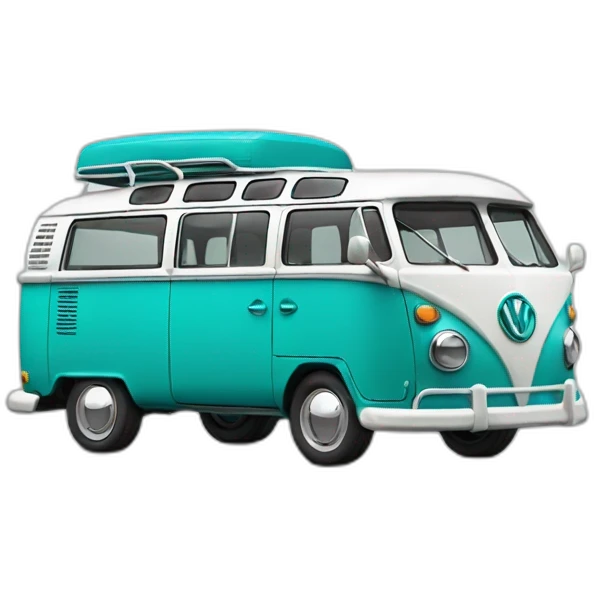 old turquoise and white vw split bus without roof rack emoji