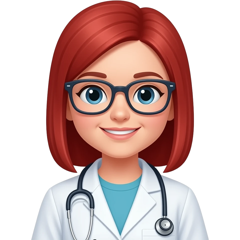 girl doctor with red straight hairs wear glasses emoji