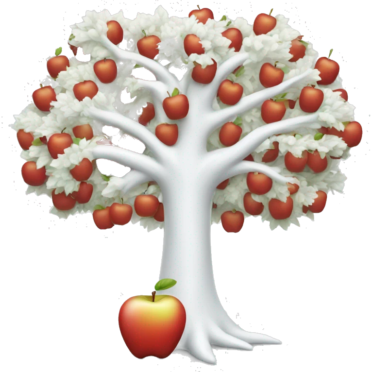 a white tree with apple emoji