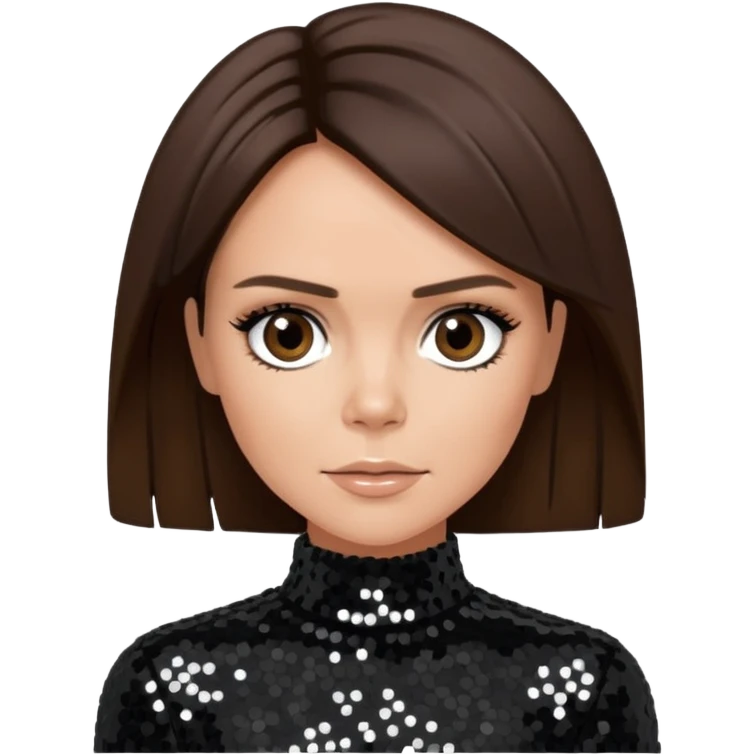 Victoria Beckham from Spice Girls with dark brown hair, black sequin outfit emoji