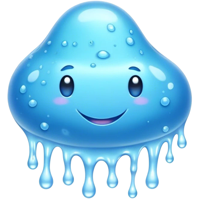 Cinematic Realistic Clear Blue Slime, glossy and translucent with a soft blue hue, light reflecting off its smooth surface, subtle bubbles trapped inside, slightly jiggling with movement, delicate highlights enhancing its wet and squishy texture, glowing with a soft, magical aura. emoji