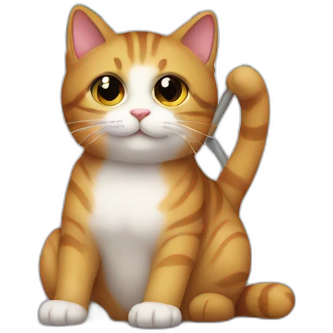 A cat holding the gay flag emoji