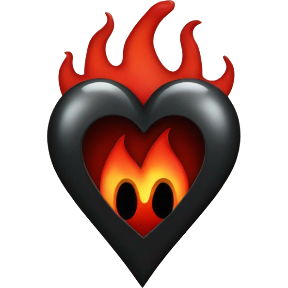 One black heart with red flames around it emoji