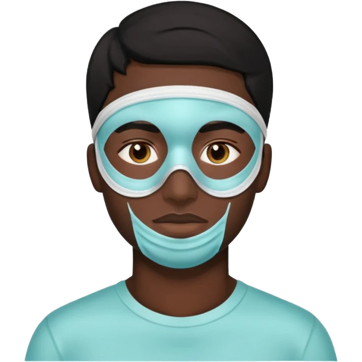 black hair man, Skincare  face mask , alovera on eyes emoji