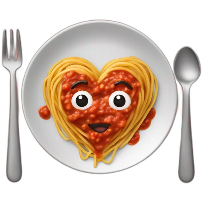 Heart shape spaghetti and sauce on heart plate emoji