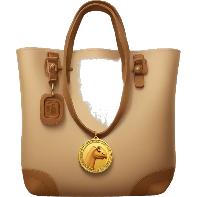 A nevy tote bag with leather camel medal emoji
