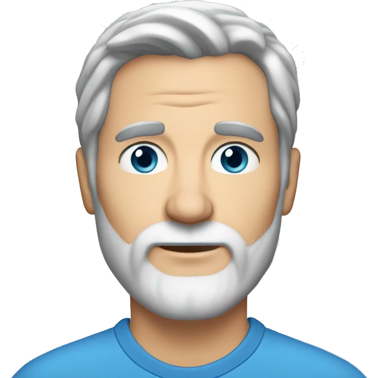 White male, blue eyes, 45 years old, with medium-length, graying hair, combed back and parted in the middle, growing beard emoji