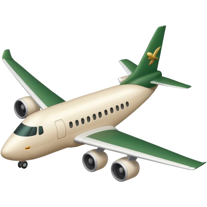 light beige airplane with dark green logo on wing, emoji style emoji