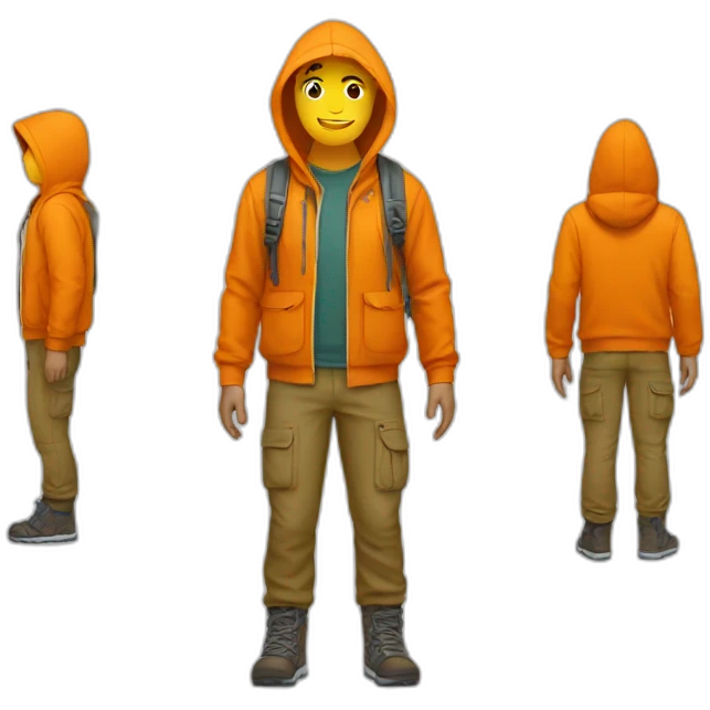 A full body hiker yellow skin and wear a orange hoodie emoji