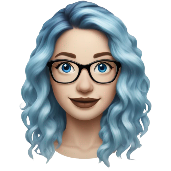 Hyper Realistic Balayage pale beautiful tattooed woman with glasses and blue eyes happy  emoji