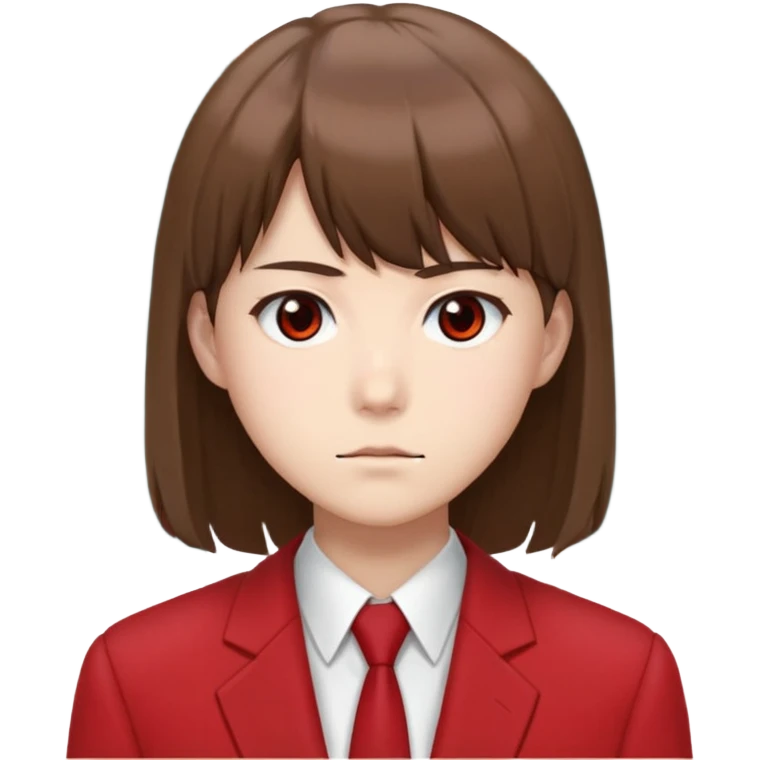Kiyotaka Ayanokoji from Classroom of the Elite, calm and emotionless expression, brown hair with bangs, sharp eyes, wearing red school blazer with white shirt emoji