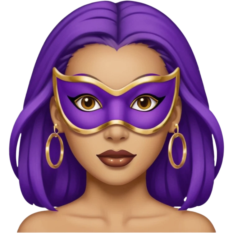 mask wearing woman robber purple with big earrings emoji