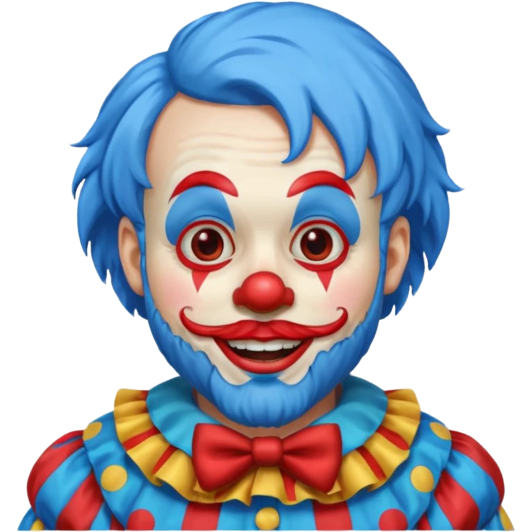clown with beard, clown outfit, blue hair emoji
