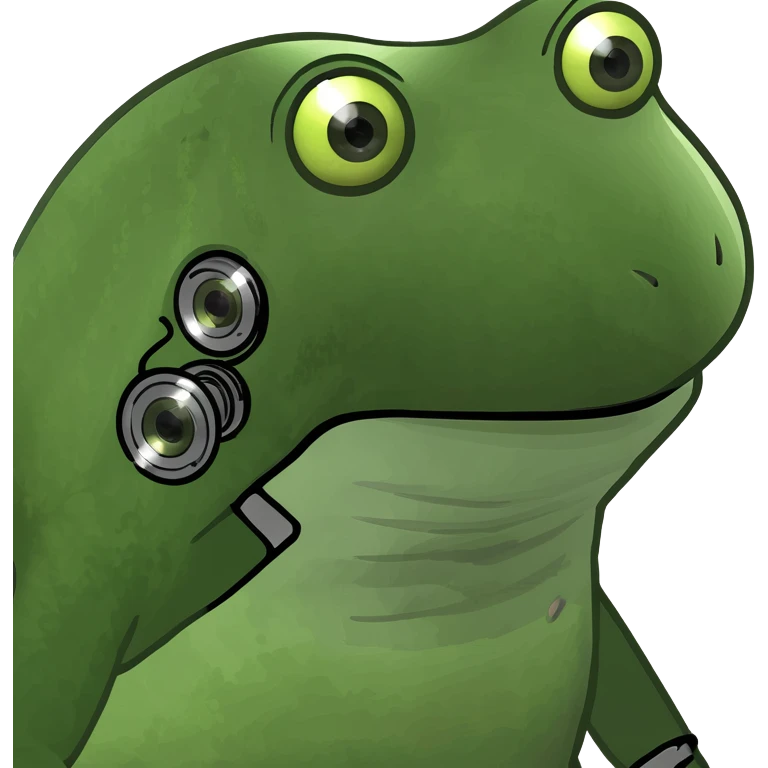 bufo frog as a robot with glowing eyes, artificial intelligence theme emoji