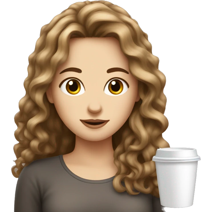 Brown wavy haired white girl with a coffee emoji