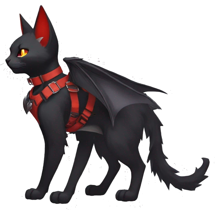 cool edgy black punk red ethereal fantasy nargacuga-bat-cat-Fakemon collar harness full body emoji