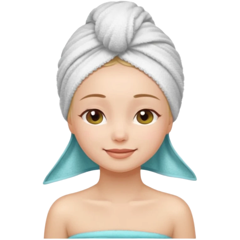 cute girl with her eyes closed and smiling, wearing a spa towel as her clothes in she has a spa towel on her head with no visible hair emoji