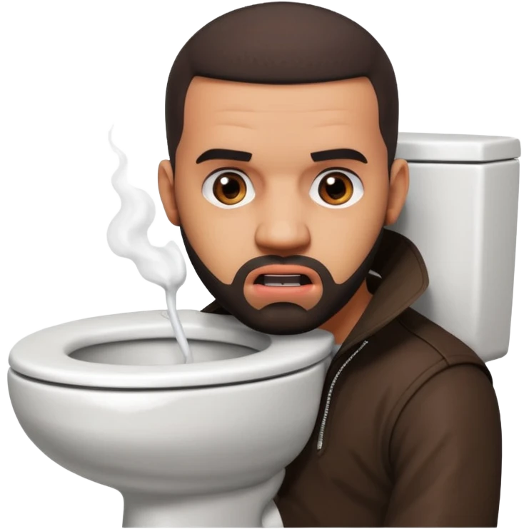 The famous musical artist, drake, drake’s head is putting on an exaggerated angry expression and appears popping his head out of a toilet. emoji