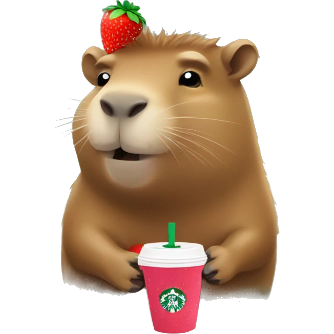 capybara drinking strawberry acai from starbucks emoji