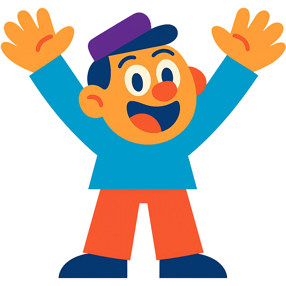 character with hands up, fun and expressive style, vibrant toon emoji