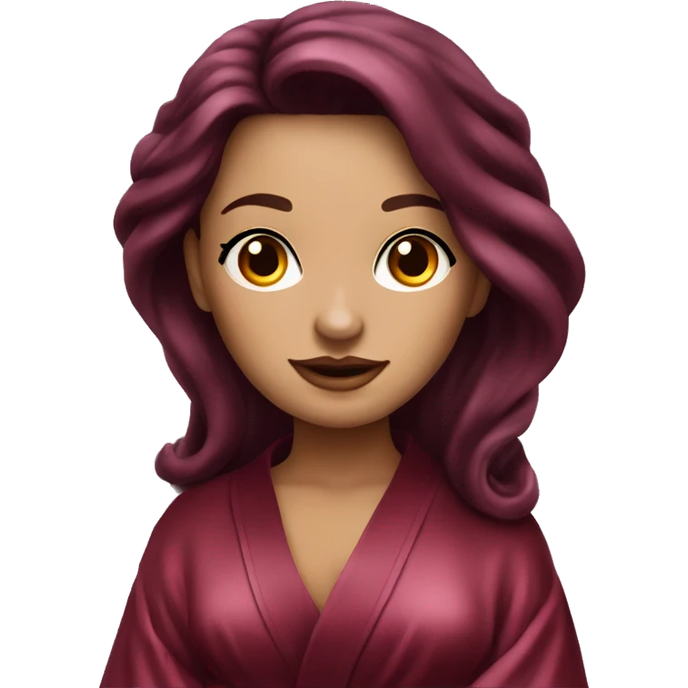 Beautiful tattooed burgundy long haired woman in silk robe emoji