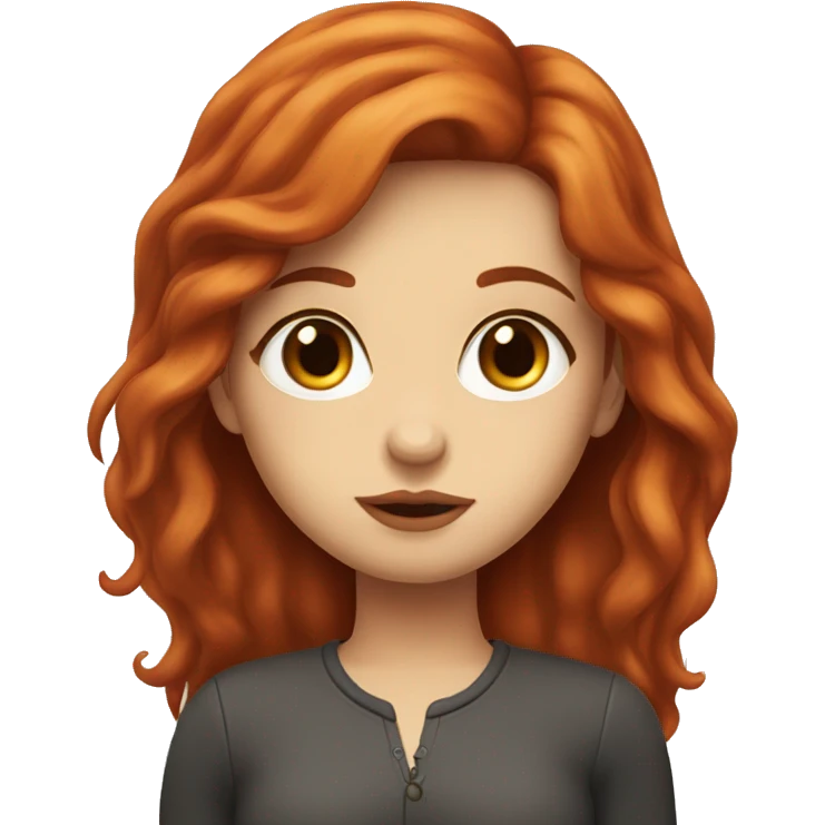 Girl with long red hair, hazel eyes and kissy lips emoji
