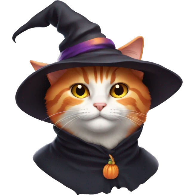 Orange cat with witch hat emoji