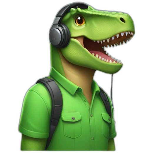A dinosaur with green shirt and with headphone  emoji