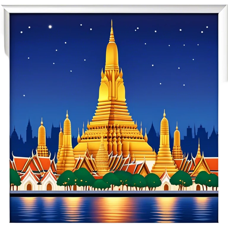 Cinematic Realistic Wat Arun Landmark Emoji, depicted with majestic temple spires illuminated against twilight rendered with intricate detail and soft, ethereal lighting. emoji