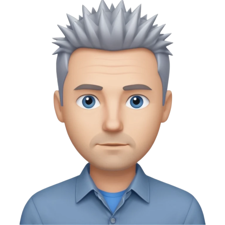 40 yr old white man short spike hair grey dress shirt blue eyes no smile emoji