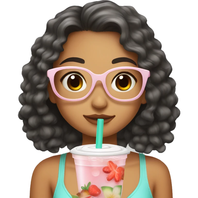 Cute summer girl drink boba emoji