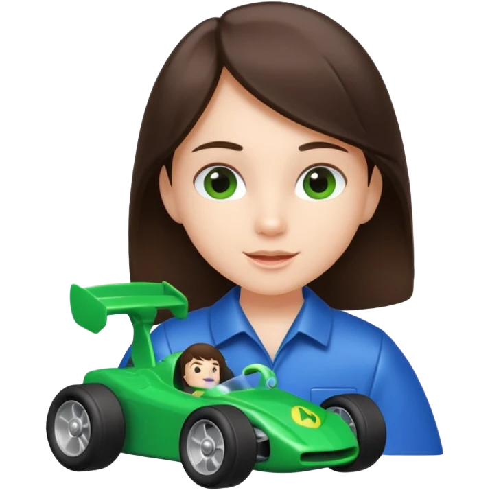 brunette kid playing green formula 1 toy emoji