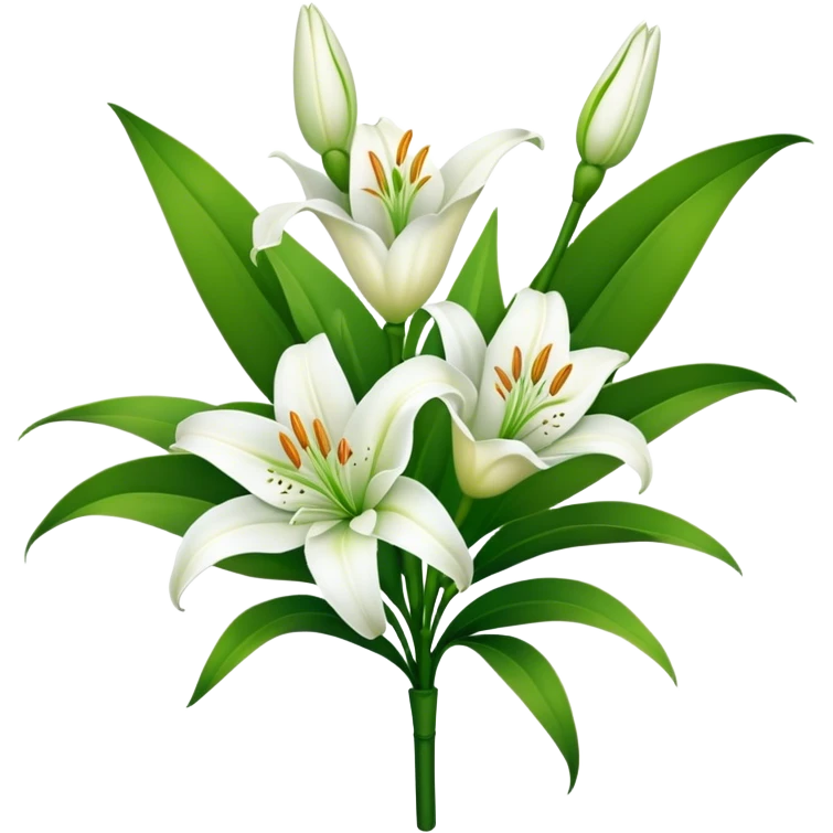 bouquet White Lily, luxuriant, stem, leaf, bud emoji