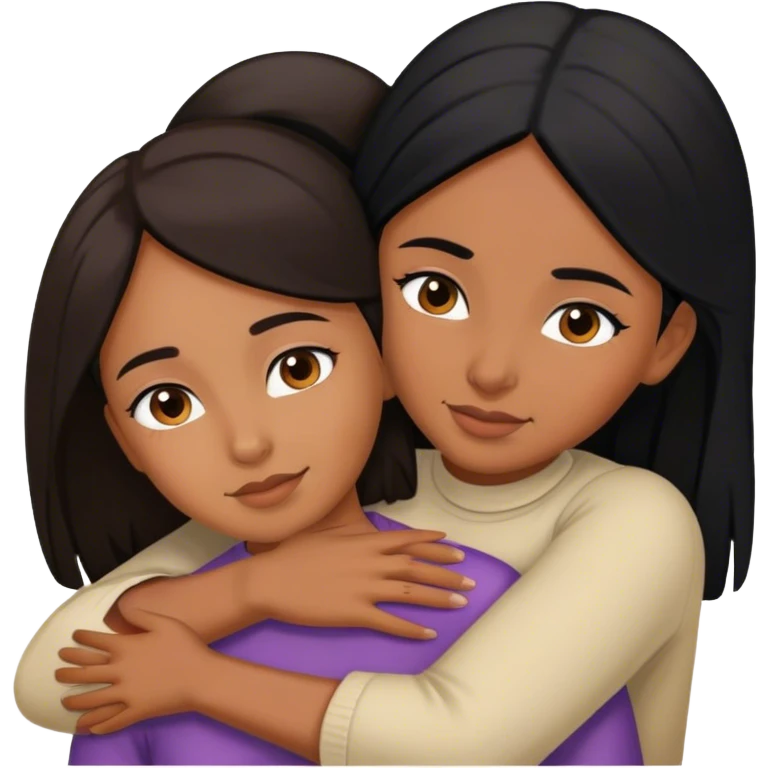 sister-hugging with black hair with brown skin color on both  emoji