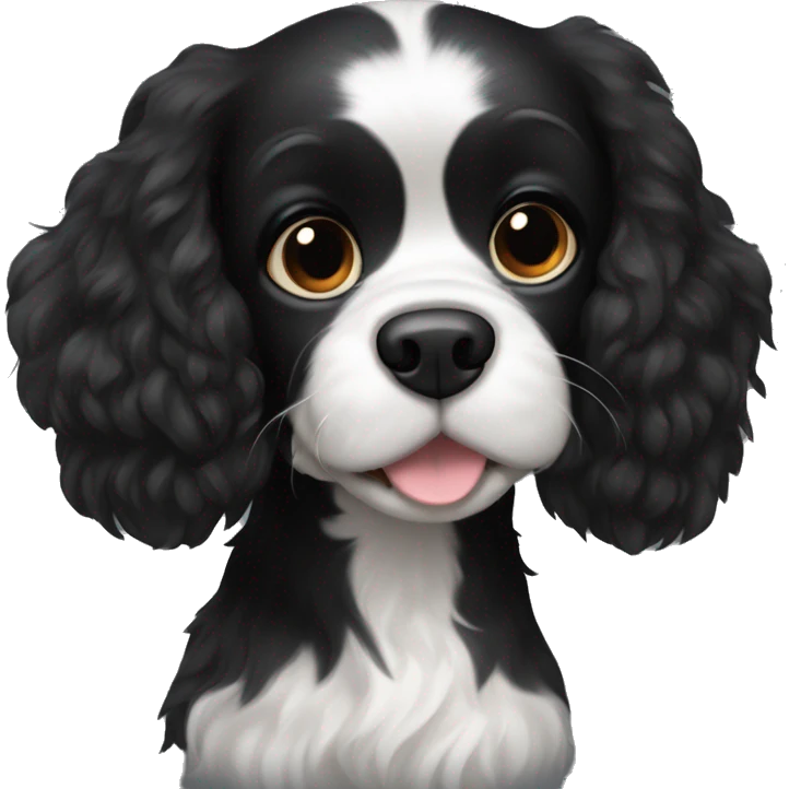 completely black small spaniel with black fur on his whole face and white fur on chest emoji