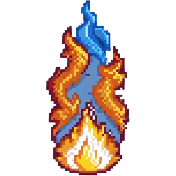 top fire end cap, flame tip pointing up, orange and yellow emoji