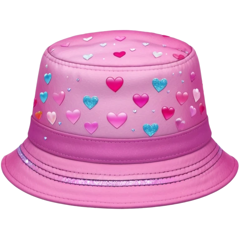Pink ombre bucket hat with hearts and glitter emoji