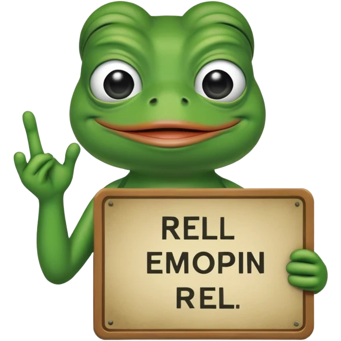a picture of a pepe frog holding a sign with the text "rel" emoji