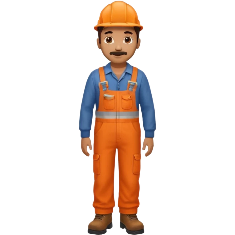 Indian male railway engineer orange overalls, boots walking emoji
