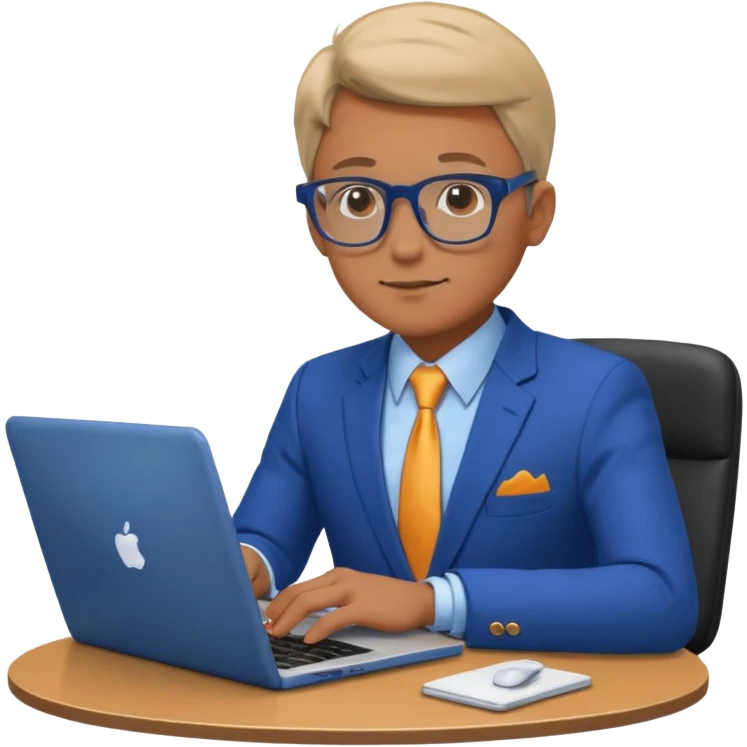 bussiness man technologist working on a laptop watching graphics emoji