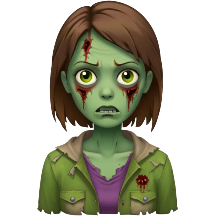 a zombie woman with straight brown medium hair with green skin emoji