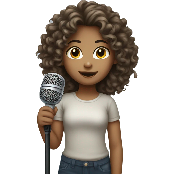 young girl, curly hair, microphone emoji