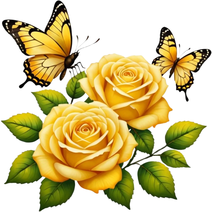 Afremov-style painting of yellow roses and butterflies emoji