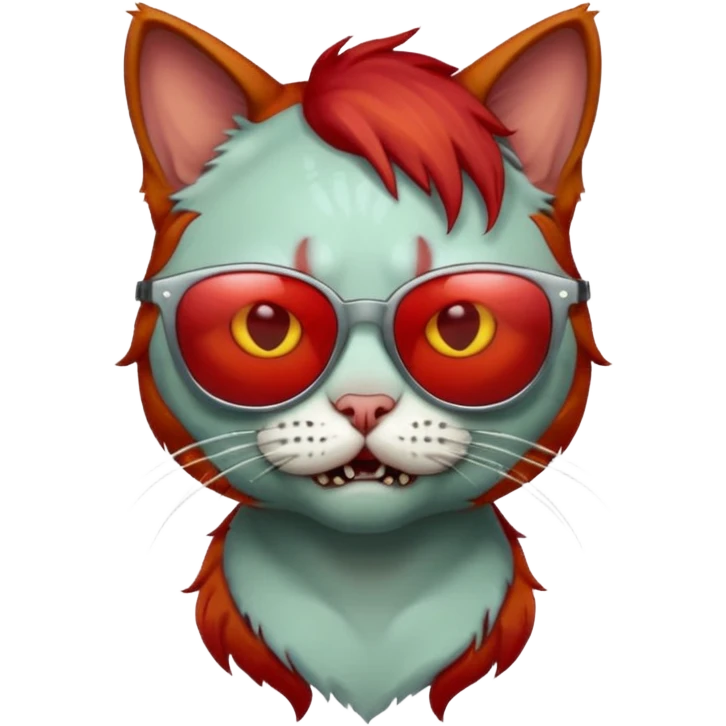 Zombie cat with red hair and sun glasses emoji