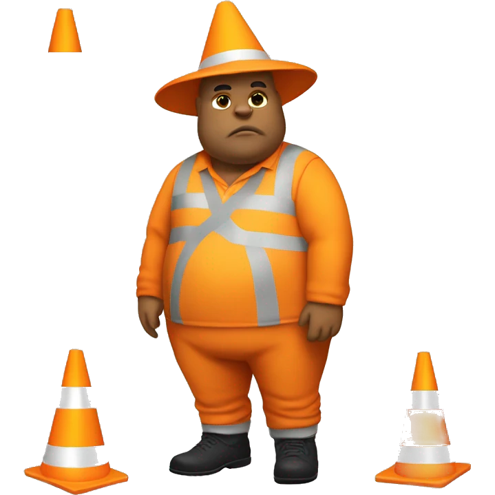A FAT MAN COSPLAYING AS A STREET CONE emoji